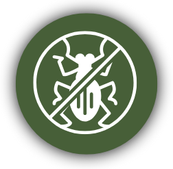 Green icon with a white insect symbol crossed out, representing pest control or prevention.